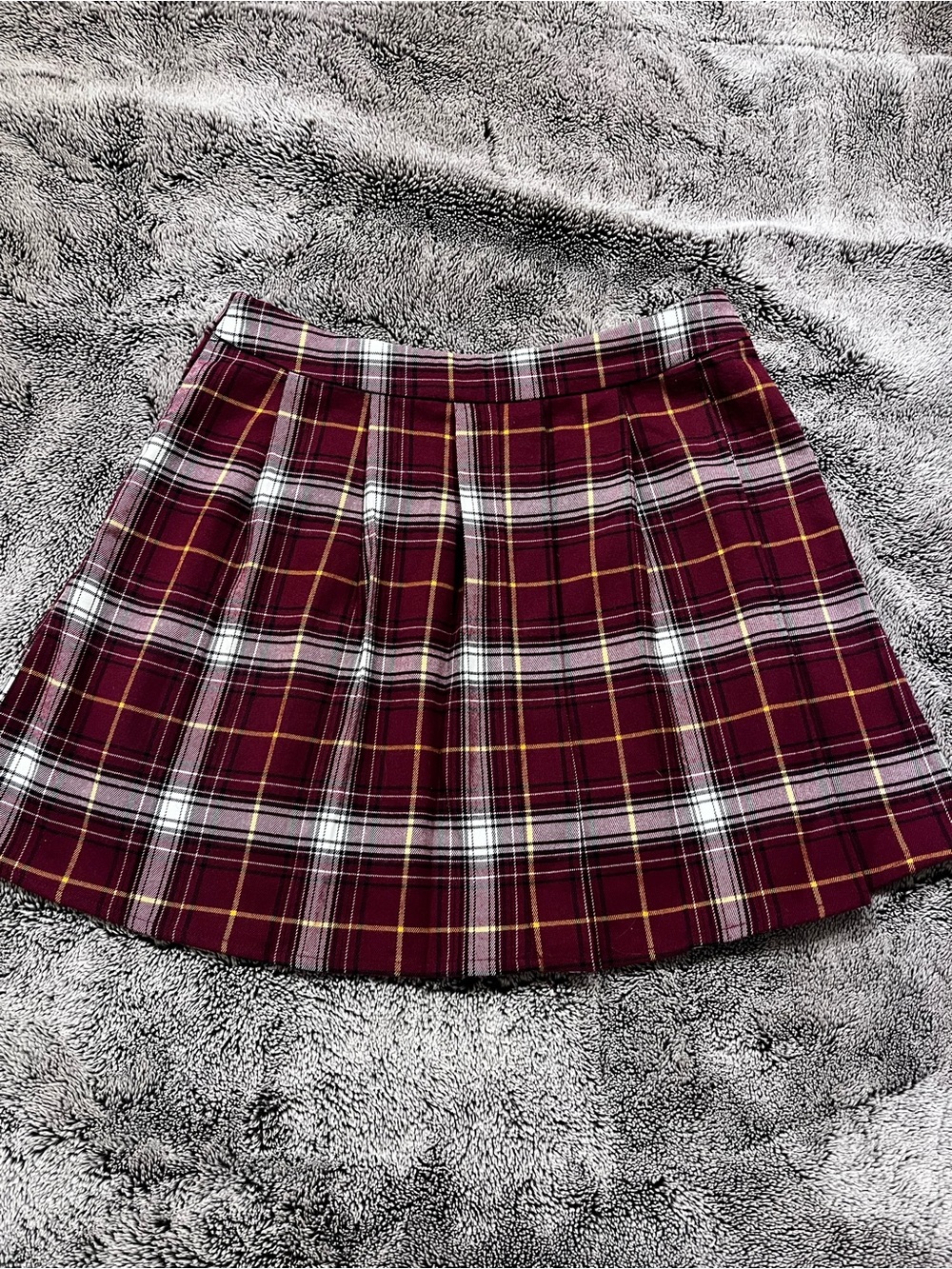 Only Burgundy Plaid Pleated Mini Skirt